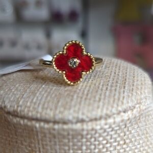 Red and Gold Tone Clover Ring Stainless Steel